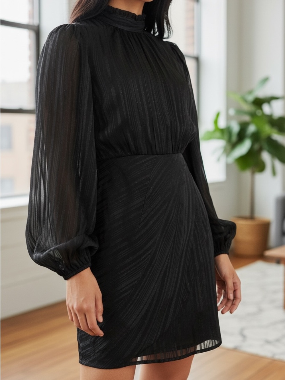 Lulus Cocktail Hour Chic Black Striped Long Sleeve Mini Dress XS New With Tags